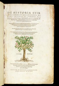 Strona tytułowa z „De Historia Stirpium Commentarii Insignes” Leonarda Fuchsa (1501-66), sztychowanej przez Rodolphe Speckle (zm. 1550), wydanej w 1542