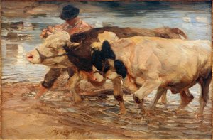 Parobek z krową i wołem autorstwa Heinrich von Zügel