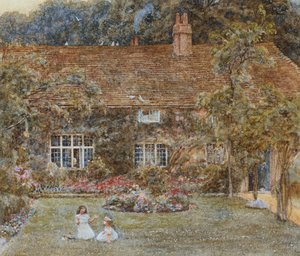 Wiejski Dom (akwarela z wydrapaniem) autorstwa Helen Allingham