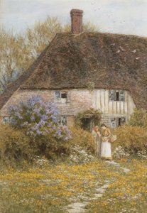 Domek Kentish (akwarela z wydrapaniem) autorstwa Helen Allingham
