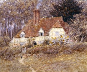 Domek Surrey (akwarela na papierze) autorstwa Helen Allingham