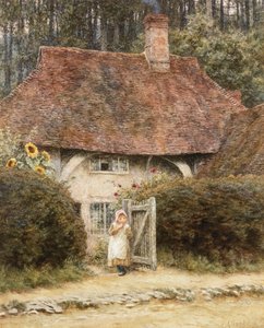 Pod Bramą Chaty (akwarela z wydrapaniem na papierze) autorstwa Helen Allingham