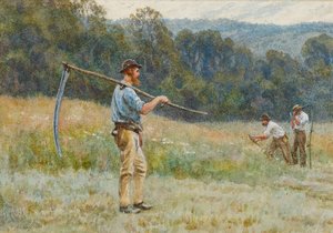 Cięcie siana w Surrey Hills (wc na papierze) autorstwa Helen Allingham