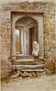 Dziewczyna z kotkiem autorstwa Helen Allingham