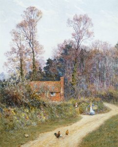 In a Witley Lane (akwarela z wydrapaniem) autorstwa Helen Allingham
