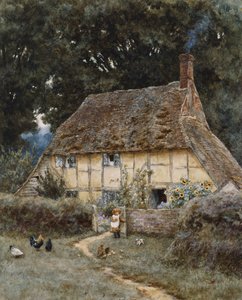 Na Brook Road, niedaleko Witley (akwarela z wydrapaniem na papierze) autorstwa Helen Allingham