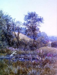 Zbieranie kwiatów nad stawem autorstwa Helen Allingham