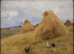 Kurczaki wśród kukurydzy, ok.1888 (olej na płótnie) autorstwa Helene Schjerfbeck