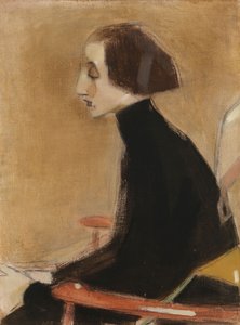 Krawcowa, portret do połowy postaci („Kobieta pracująca”) autorstwa Helene Schjerfbeck