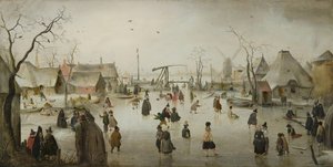 Holenderski: rozrywka na lodzie w wiosce Ice Scene autorstwa Hendrick Avercamp
