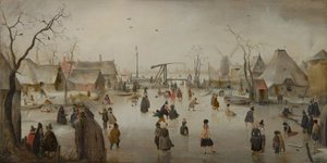Holenderski: rozrywka na lodzie w wiosce Ice Scene autorstwa Hendrick Avercamp