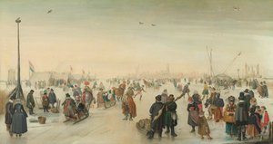 Ciesz się lodem w pobliżu miasta Zimowy krajobraz w pobliżu miasta autorstwa Hendrick Avercamp