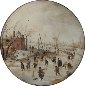 Zamarznięta rzeka z łyżwiarzami autorstwa Hendrick Avercamp