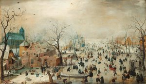 Niemiecki: Zimowy krajobraz z łyżwiarzami Zimowy krajobraz z łyżwiarzami autorstwa Hendrick Avercamp