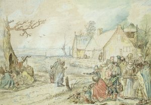Krajobraz z cygańskimi wróżbitami autorstwa Hendrick Avercamp