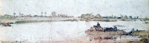 Krajobraz rzeki z promem linowym, początek XVII wieku. autorstwa Hendrick Avercamp