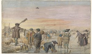 Zimowa scena na lodzie z myśliwym pokazującym wydrę autorstwa Hendrick Avercamp