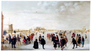 „Zimowy krajobraz nad rzeką IJssel w pobliżu Kampen”, ok. 1615 r. autorstwa Hendrick Avercamp