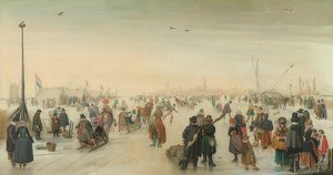 Zimowe radości przed miastem. około 1620 autorstwa Hendrick Avercamp