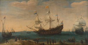 Indianie Wschodni u wybrzeży, ok. 1600-30 (olej na płótnie) autorstwa Hendrick Cornelisz Vroom