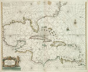 Pascaerte van de Caribische eylanden, van de Barbados tot aende Bocht van Mexico autorstwa Hendrick Doncker