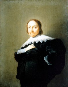 Portret dżentelmena w czarnym garniturze i koronkowym kołnierzu