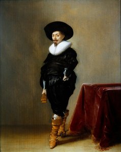 Portret dżentelmena w czarnym stroju z kryzą (olej na desce)