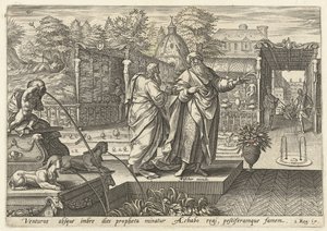 Eliasz przepowiada suszę królowi Achabowi Historia Eliasza (tytuł serii) autorstwa Hendrick Goltzius (rejected attribution)