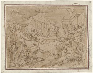 Faeton prosi Apolla o słoneczny rydwan autorstwa Hendrick Goltzius (school of)