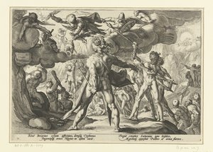 Atak Gigantów na Świat Bogów Metamorfozy Owidiusza (tytuł serii) autorstwa Hendrick Goltzius (workshop of)