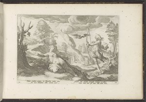 Apollo doodt Coronis Metamorfosen Owidiusza (tytuł serii) Herscheppingen van P. Ovidius Naso (tytuł serii) autorstwa Hendrick Goltzius (workshop of)