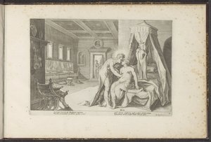 Apollo uwodzi Leucotheę Metamorfozy Owidiusza (tytuł serii) Odtworzenia P. Ovidiusa Naso (tytuł serii) autorstwa Hendrick Goltzius (workshop of)