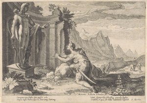 Kadmus konsultuje się z wyrocznią w Delfach Metamorfozy Owidiusza (tytuł serii) autorstwa Hendrick Goltzius (workshop of)