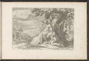 Clymene przypisuje Phaethona swojemu ojcu, bogowi słońca Metamorfozy Owidiusza (tytuł serii) Odtworzenia P. Ovidiusa Naso (tytuł serii) autorstwa Hendrick Goltzius (workshop of)