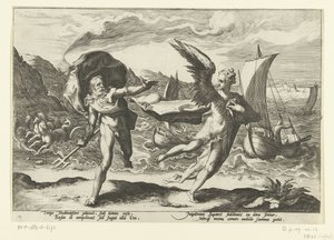 Gzyms zamienia się w een kraai Neptun i Koronis Metamorfosen Owidiusza (tytuł serii) autorstwa Hendrick Goltzius (workshop of)