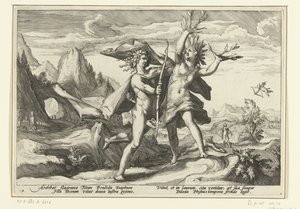 Daphne zamienia się w drzewo laurowe Metamorfozy Owidiusza (tytuł serii) autorstwa Hendrick Goltzius (workshop of)