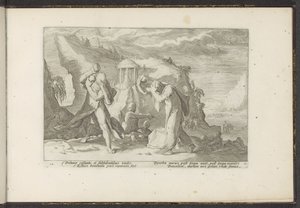 Deucalion i Pyrrha tworzą nową rasę ludzką Metamorfozy Owidiusza (tytuł serii) Odtworzenia P. Ovidiusa Naso (tytuł serii) autorstwa Hendrick Goltzius (workshop of)