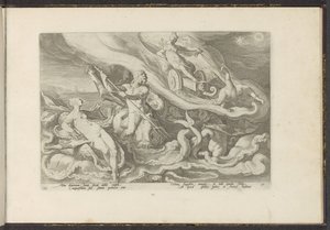 Juno skarży się Tetydzie i Oceanusowi Metamorfozy Owidiusza (tytuł serii) Odtworzenia P. Ovidiusa Naso (tytuł serii) autorstwa Hendrick Goltzius (workshop of)
