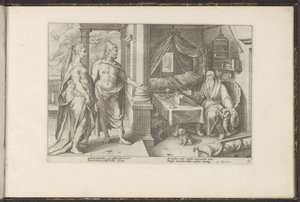 Juno i Jupiter proszą Tejrezjasza o radę Metamorfozy Owidiusza (tytuł serii) Odtworzenia P. Ovidiusa Naso (tytuł serii) autorstwa Hendrick Goltzius (workshop of)