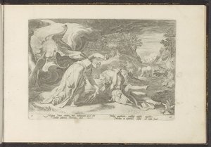 Juno zamienia Callisto w niedźwiedzia Metamorfozy Owidiusza (tytuł serii) Odtworzenia P. Ovidiusa Naso (tytuł serii) autorstwa Hendrick Goltzius (workshop of)