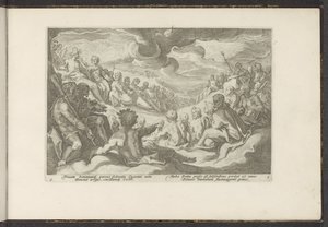 Jowisz przywołuje bogów olimpijskich Metamorfozy Owidiusza (tytuł serii) Odtworzenia P. Ovidiusa Naso (tytuł serii) autorstwa Hendrick Goltzius (workshop of)