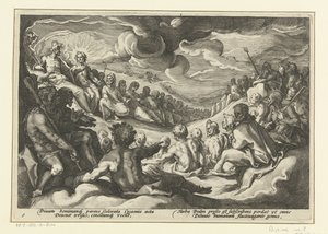 Jowisz przywołuje bogów olimpijskich Metamorfozy Owidiusza (tytuł serii) autorstwa Hendrick Goltzius (workshop of)
