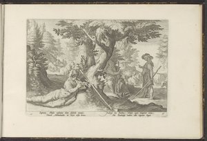 Merkury w Battusie Metamorfosen Owidiusza (tytuł serii) Herscheppingen van P. Ovidius Naso (tytuł serii) autorstwa Hendrick Goltzius (workshop of)