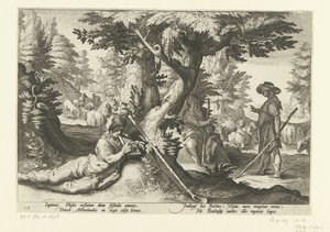 Merkury w Battusie Metamorfosen Owidiusza (tytuł serii) autorstwa Hendrick Goltzius (workshop of)