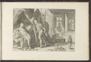 Mercurius w aparacie Herses Metamorfozy Owidiusza (tytuł serii) Herescheppingen van P. Ovidius Naso (tytuł serii) autorstwa Hendrick Goltzius (workshop of)