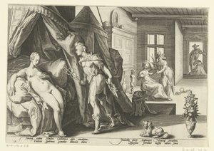 Mercurius w aparacie Herses Metamorfozy Owidiusza (tytuł serii) autorstwa Hendrick Goltzius (workshop of)