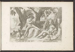 Merkury gra na flecie dla Argus Metamorfozy Owidiusza (tytuł serii) Odtworzenia P. Ovidiusa Naso (tytuł serii) autorstwa Hendrick Goltzius (workshop of)