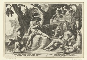 Merkury gra na flecie dla Argus Metamorfozy Owidiusza (tytuł serii) autorstwa Hendrick Goltzius (workshop of)