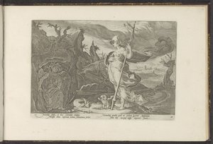 Minerva prosi Envy, by rozpaliła zazdrość w Aglauros Metamorfozy Owidiusza (tytuł serii) Odtworzenia P. Ovidiusa Naso (tytuł serii) autorstwa Hendrick Goltzius (workshop of)