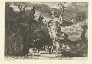 Minerva prosi Envy, by rozpaliła zazdrość w Aglauros Metamorfozy Owidiusza (tytuł serii) autorstwa Hendrick Goltzius (workshop of)